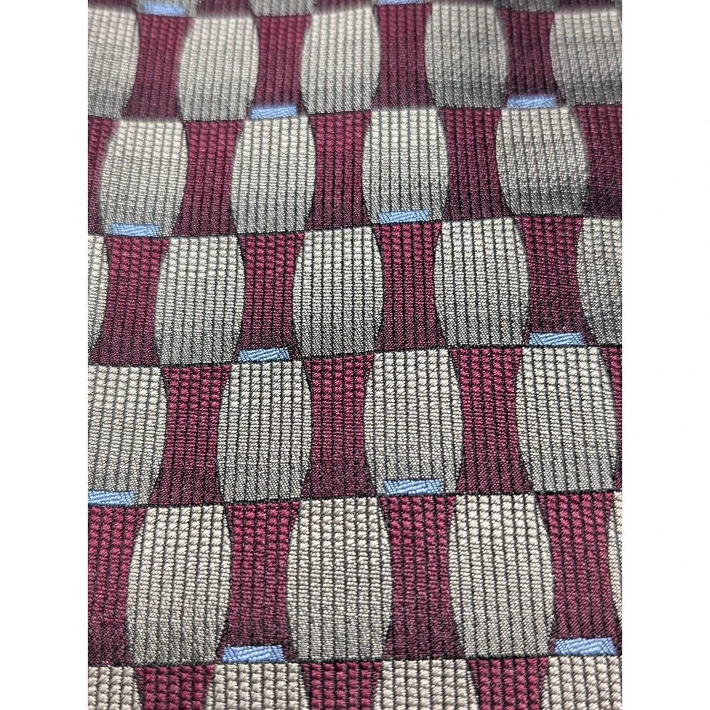 Joseph & Feiss Necktie Mens OS Burgundy Gold Silk Geometric Wide Classic Tie 60L